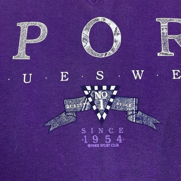 Vintage Paris Sport Club Blueswear Sweater Purple Big Spell Out Sweatshirt‎ Sz M - Picture 5 of 10
